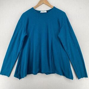 TAOS READY TRADING Womens L Linen Cotton Jersey Tunic Boho Long Sleeve Blue USA